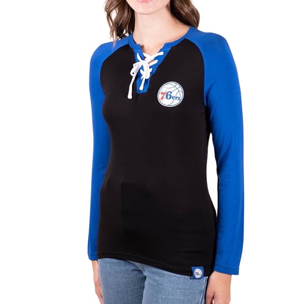 NWT Ultra Game Philadelphia 76ers lace up long sleeve long length tee